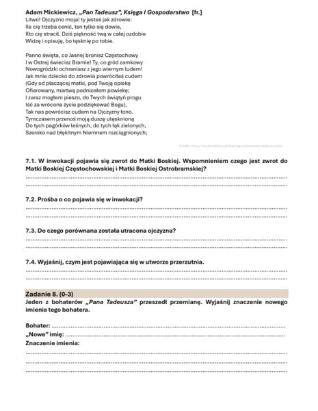 Sprawdzian "Pan Tadeusz"
