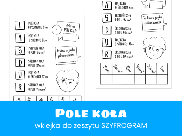 Matematyka. Szkoła podstawowa. Szkoła ponadpodstawowa. Pole koła. Szyfrogram.