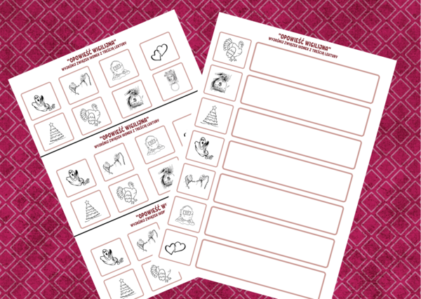 "OPOWIEŚĆ WIGILIJNA" – ikonki – wklejki – karta pracy – lektury 7-8