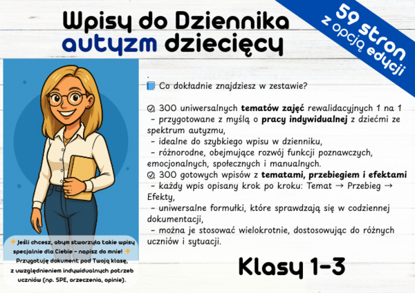 AUTYZM Wpisy do Dziennika, Tematy Zajęć Klasy 1-3