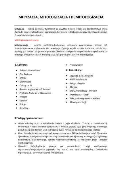 Mityzacja, mitologizacja i demitologizacja