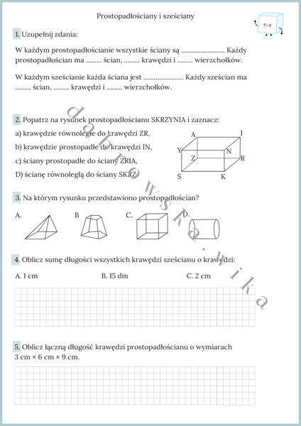 Prostopadłościany i sześciany - karta pracy
