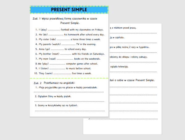 Present Simple - łatwe ćwiczenia dla początkujących - klasa 4