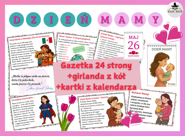 DZIEŃ MAMY, DZIEŃ MATKI - SZKOLNA GAZETKA I GIRLANDA - ZESTAW