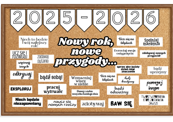 Motywacyjna gazetka szkolna po polsku wersja kolorowa oraz czarno biała,Świetlica, Rozpoczęcie roku szkolnego- szablon canva.