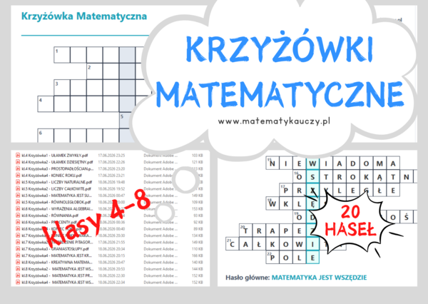 Krzyżówki Matematyczne dla klas 4-8 – Zestaw 20 haseł PDF do druku