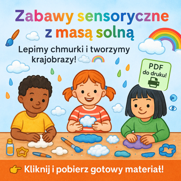 Zabawy sensoryczne: masa solna – lepiemy chmurki, deszczowe krajobrazy