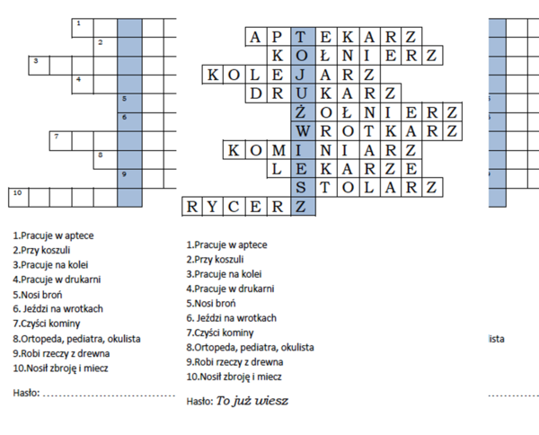 Ortograficzny logogryf dla klasy 2 z wyrazami zakończonymi -arz i -erz