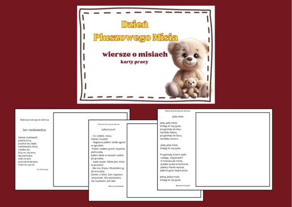 DZIEŃ PLUSZOWEGO MISIA – WIERSZE – karta pracy – biblioteka – świetlica