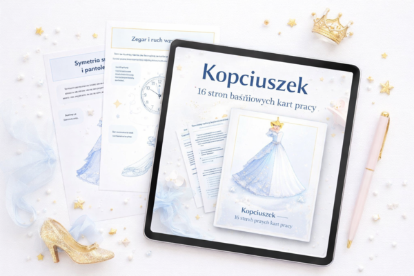 Kopciuszek – kreatywne karty pracy PDF do druku | język polski, matematyka i plastyka | klasy 1–3