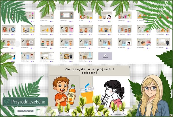 Prezentacja multimedialna w genial.ly „Co znajdę w napojach i sokach?”. Edukacja zdrowotna. Klasa 4. Dział „Moje odżywianie”.