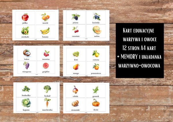 KARTY EDUKACYJNE WARZYWA I OWOCE + UKŁADANKA I MEMORY