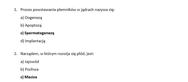 Test 2- rozmnażanie człowieka