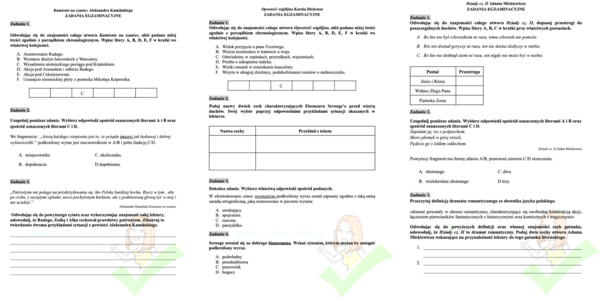 Zestaw zadań egzaminacyjnych do lektur “Dziady cz. II”, “Opowieść wigilijna”, “Kamienie na szaniec” W ZESTAWIE TANIEJ