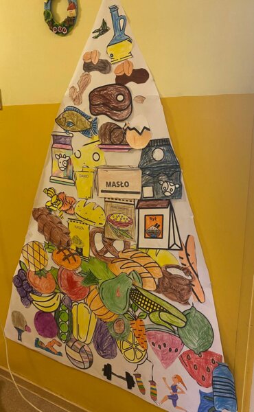 Piramida żywienia - rysunki (widoczne na zdjęciu)