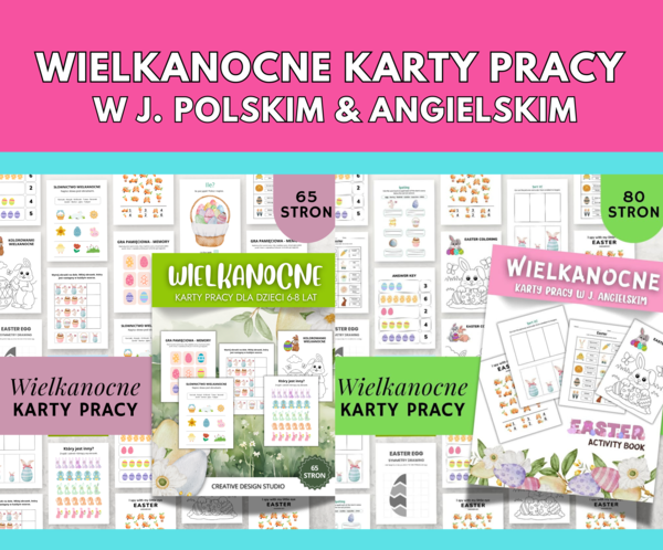 ZESTAW: Wielkanocne Karty Pracy w języku angielskim & polskim Razem 145 stron PDF 