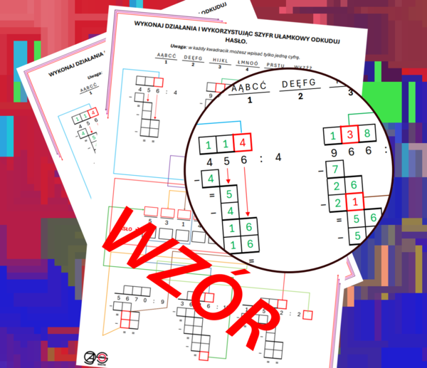 (klasa 4-5) Dzielenie pisemne z hasłem i szyfrem ułamkowym.