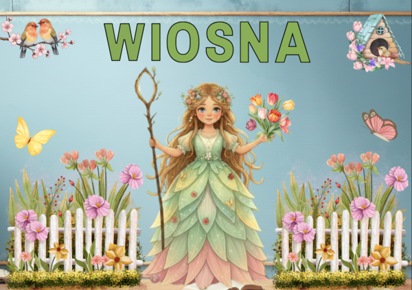 Gazetka Pani WIosna| 2 plakaty XXL- 4 x A4| Idealna jako kolorowa ozdoba klasy, korytarza lub świetlicy