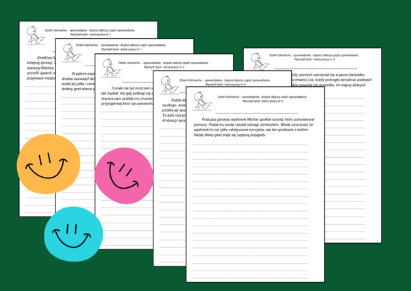 🙂 Zestaw wstępów do opowiadań - Dzień Uśmiechu i Dzień Życzliwości - OPOWIADANIE ✍️ – ĆWICZENIA REDAKCYJNE – karta pracy – kl. 4-8