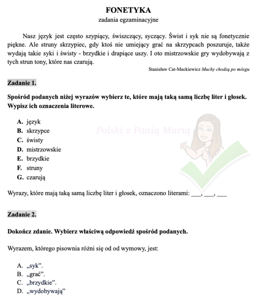 Fonetyka - zadania egzaminacyjne