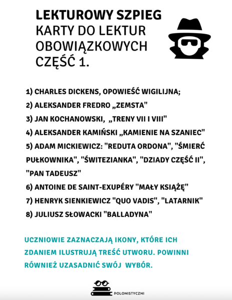 Lekturowy szpieg. Karty do lektur obowiązkowych Część 1.