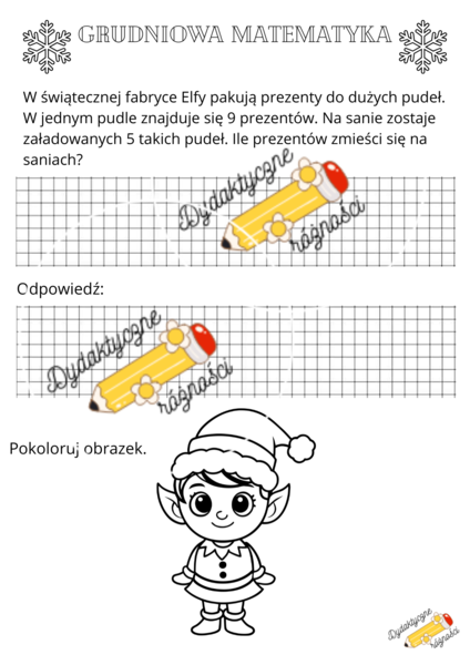 Grudniowe mnożenie w zakresie 50 - zadania tekstowe.