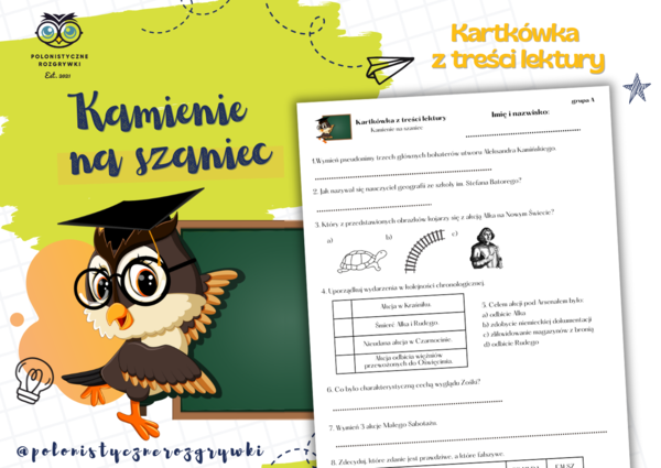 Kamienie na szaniec. Kartkówka z treści lektury. Lektura obowiązkowa