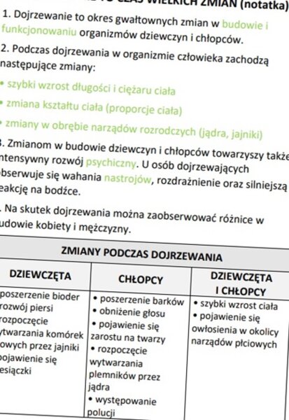 Dojrzewanie to czas wielkich zmian (uzupełniona karta pracy)
