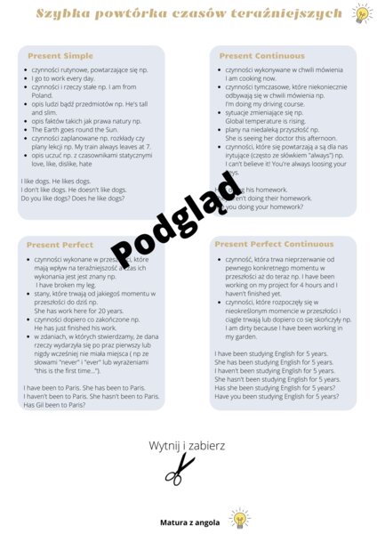 Czasy teraźniejsze - opracowanie i ściągawki