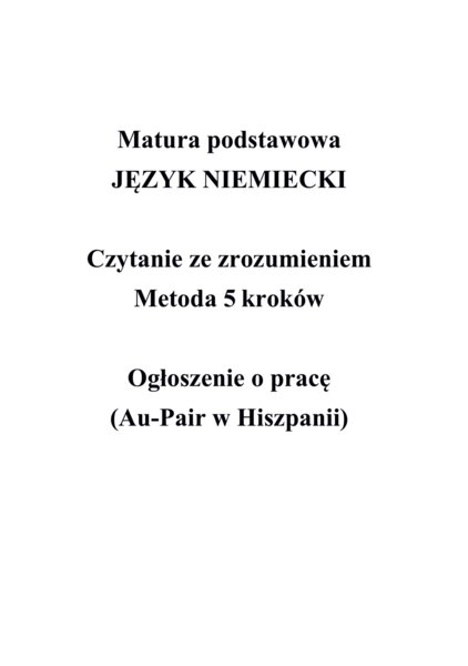 Matura podstawowa JĘZYK NIEMIECKI Czytanie ze zrozumieniem