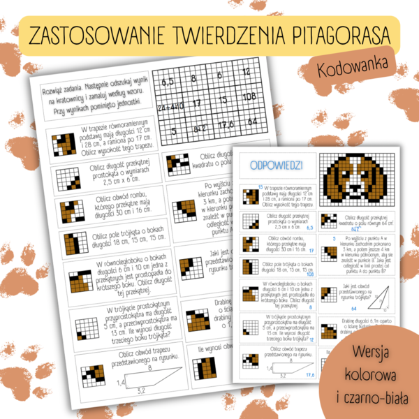 ZASTOSOWANIE TWIERDZENIA PITAGORASA - kodowanka/bloksy/twierdzenie Pitagorasa/egzamin ósmoklasisty