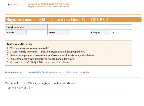 Diagnoza z matematyki na początek klasy 8 (po klasie 7)