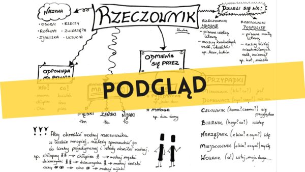 Rzeczownik - podstawowe informacje. Rysnotka, sketchnotka, wklejka do pokolorowania.