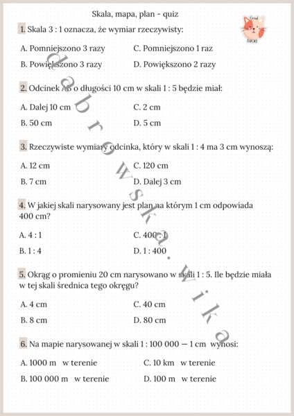 Skala, mapa, plan - quiz