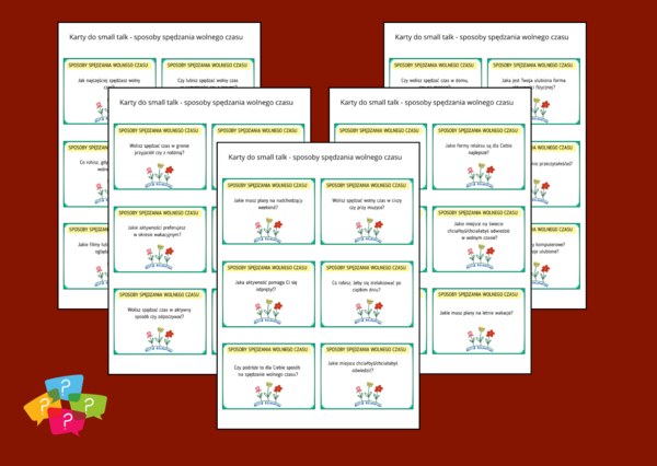 SPOSOBY SPĘDZANIA WOLNEGO CZASU - Karty do SMALL TALK - pytania uniwersalne - ZAJĘCIA Z WYCHOWAWCĄ - biblioteka - świetlica - gra