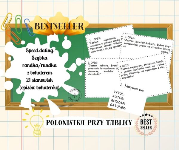 speed dating (szybka randka, rundka) z bohaterem literackim - powtórzenie z lektur klasa 7 przesiadka lekcja w ruchu