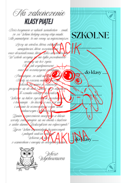 NAKŁADKA na świadectwo - KLASA 5 (PAKIET 2 WERSJI)