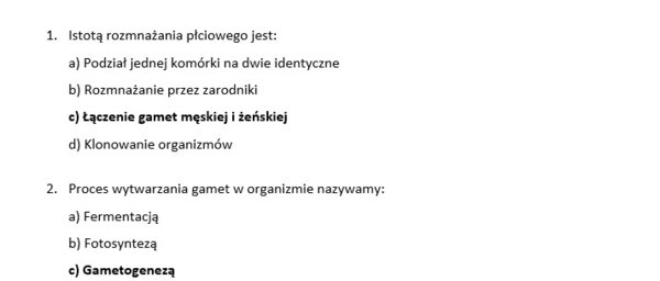 Test 1- rozmnażanie człowieka