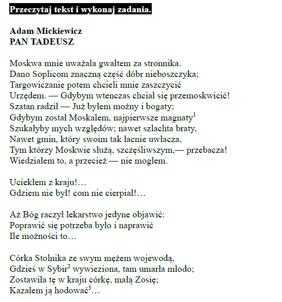 Egzamin ósmoklasisty – Arkusz z języka polskiego „Pan Tadeusz” | Pełny test z kluczem odpowiedzi