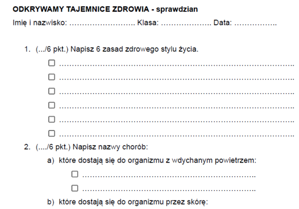 Odkrywamy tajemnice zdrowia - sprawdzian