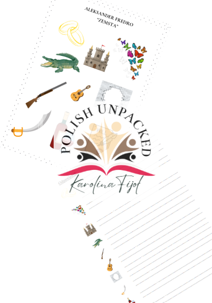 Ikony (obrazki) do lektury "Zemsta" Aleksandra Fredry, język polski, egzamin ósmoklasisty, lektura obowiązkowa klasa 7-8