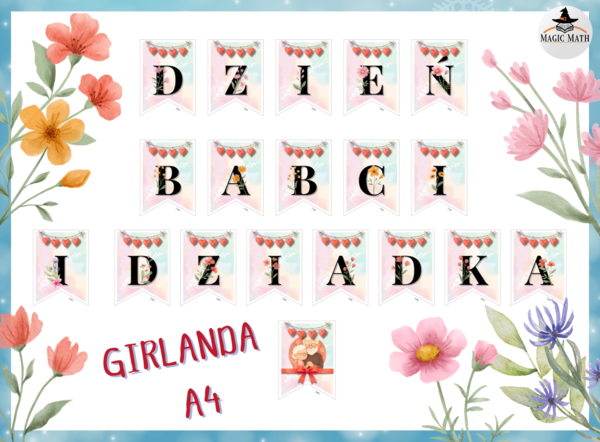 GIRLANDA Dzień Babci i Dziadka – pastelowa dekoracja do szkoły i przedszkola
