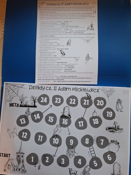 Dziady cz. II - gra planszowa, test z lektury, grywalizacja