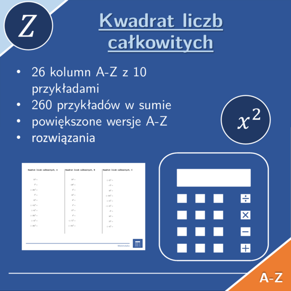 Kwadrat liczb całkowitych | matematyka | 26 kolumn