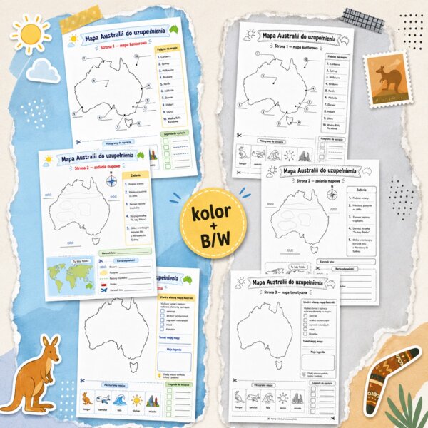 Mapa Australii do uzupełnienia