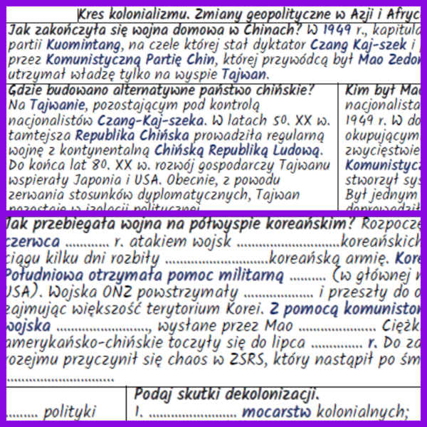 Kres kolonializmu. Zmiany geopolityczne w Azji i Afryce – notatki i karta pracy