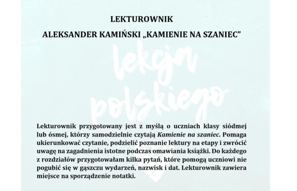 LEKTUROWNIK- KAMIENIE NA SZANIEC ALEKSANDER KAMIŃSKI