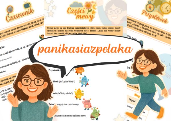 Części mowy z Kasią- drużyna superbohaterów (notatka wizualna)