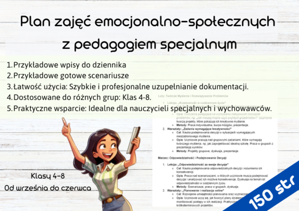 Plan zajęć emocjonalno-społecznych z pedagogiem specjalnym - dla klas 4-8
