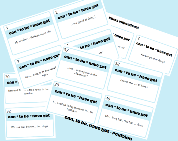 Karty ćwiczące użycie czasowników: to be, have got, can - speaking/grammar
